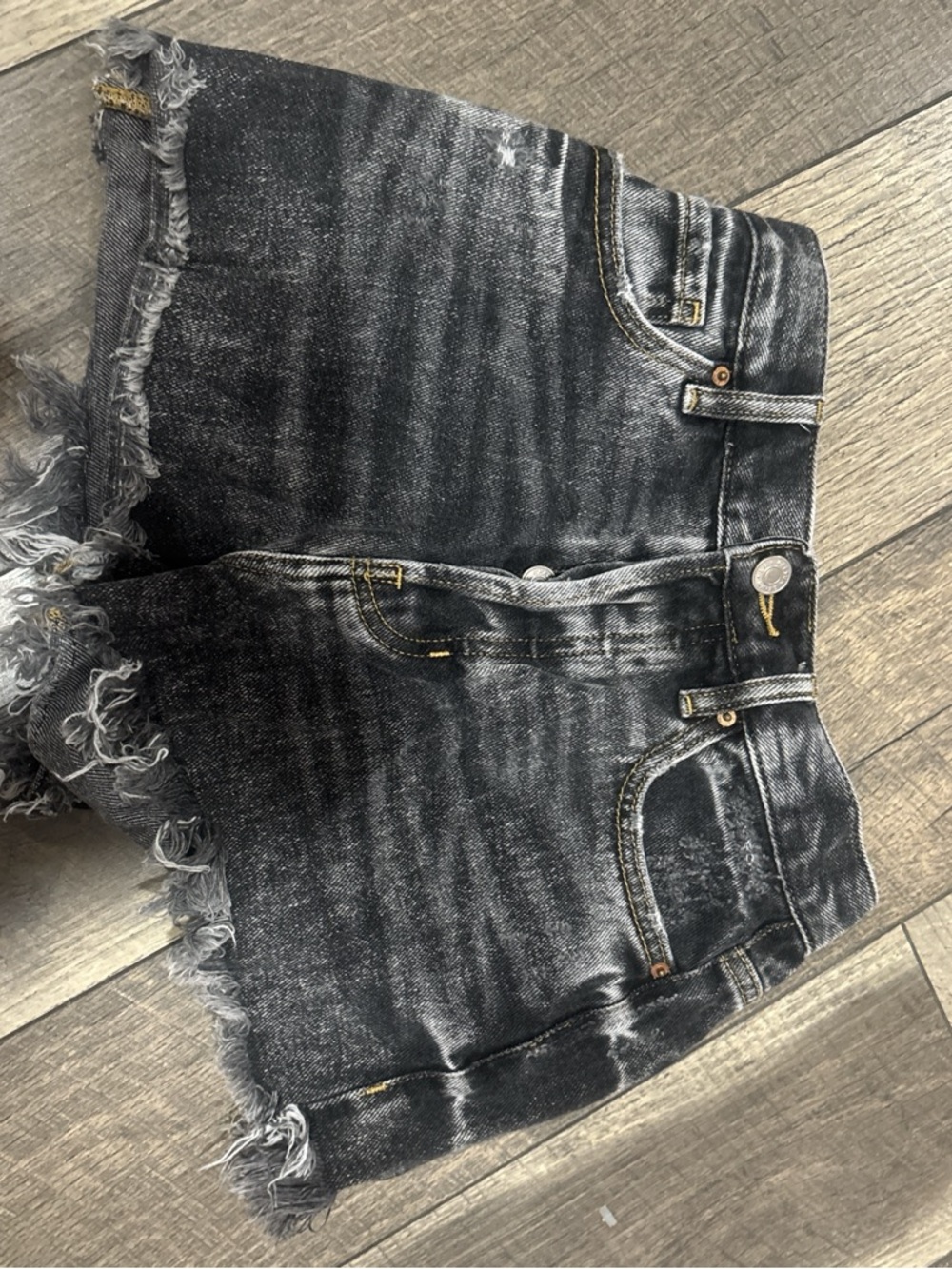PacSun Black Washed Denim Shorts with Yellow Stitching